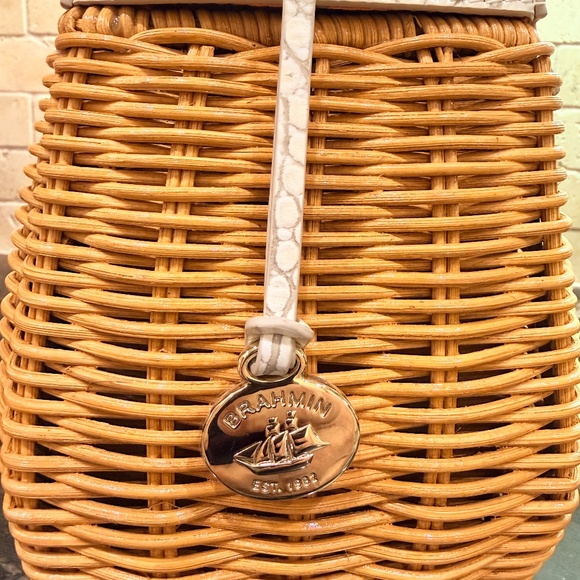 Brahmin Tracy Satchel Wicker Handbag - Pearl Haring Genuine Leather - Picture 5 of 8